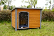 45" winter warm outdoor indoor dog house,made of solid wood,plastic curtain,insu