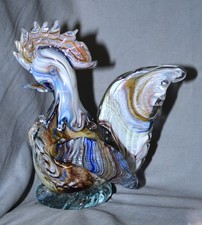 Big Glass Figure Rooster, Murano, Blue Multicoloured, Blown Handmade, 8 11/16in