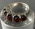 Vintage Sterling Garnet Ring 925 Silver Marcasite Crown Setting Band Size 6.5