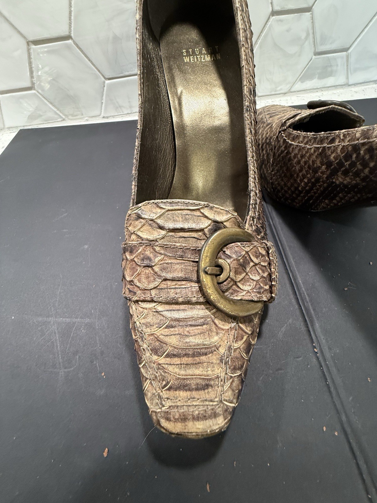 Stuart Weitzman Python Pumps Brown Snakeskin Buck… - image 5