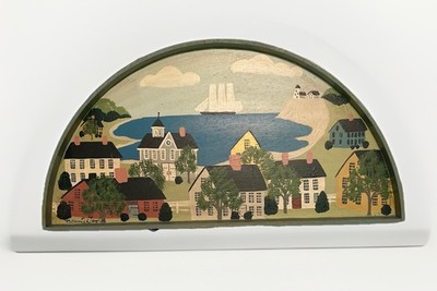 Coastal Folk Art Wall Decor 18x9 Hand Painted Village by Bonnie Taylor Signed