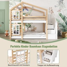 Hochbett Kinderbett Hochbett mit rutsche hausbett Spielbett Kiefer Massiv Weiß