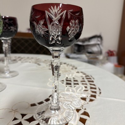 NACHTMANN TRAUBE CRYSTAL HOCK WINE GLASS 7.5  RUBY COLOR CUT TO CLEAR GERMANY