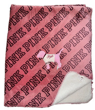 NWT 1 VICTORIA'S SECRET PINK SET SHERPA BLANKET 50"x60" WITH PINK DOG