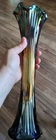 Antique Carnival Glass Fenton Spearhead And Rib 14 1/2" Green Vase Stunning