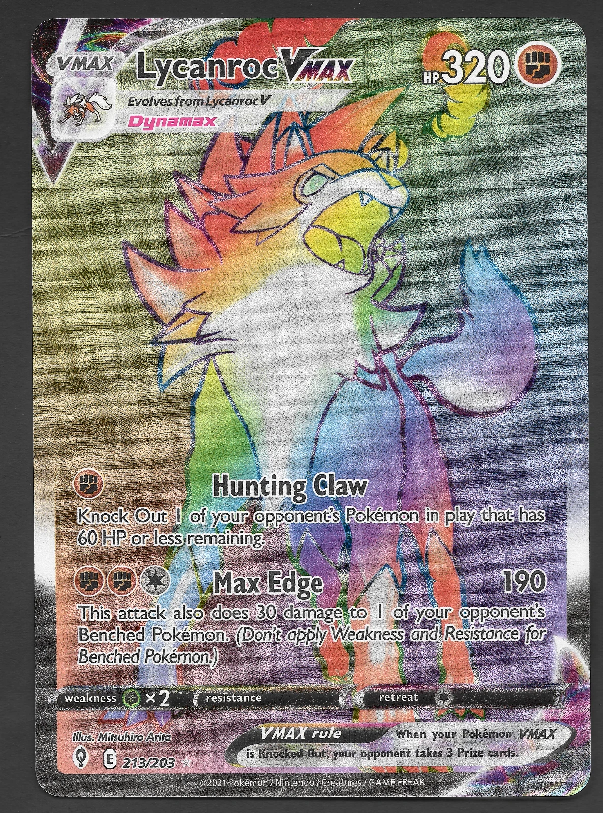 Lycanroc Vmax 213/203 Sword & Shield Evolving Skies Pokemon Card NM