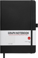 A5 Graph Paper Notebook 200 Pages Hardback Squared Journal with Pen Loop Black