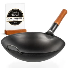YOSUKATA Carbon Steel Wok Pan - 14 “ Woks and Stir Fry Pans - Chinese Wok with