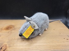 Vintage Steiff Fiep Mouse Grey Plush 1980s ID Button Tag 4 in