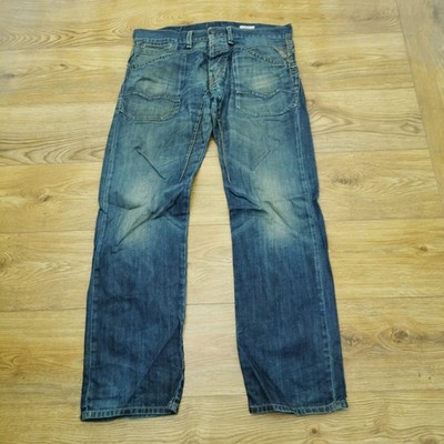 Replay Skar Jeans Herren W36 L34 blau Regular Fit Straight Leg Denim Knopf