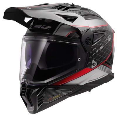 LS2 Blaze II 100th Meridian Adventure Helmet Gloss Black Light Gray Red Small