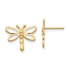 14k Yellow Gold Madi K Dragonfly Childrens Post Earrings Kids