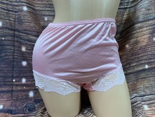 NWOT Vintage Pink Lace Trimmed Nylon Brief Panties Size 6