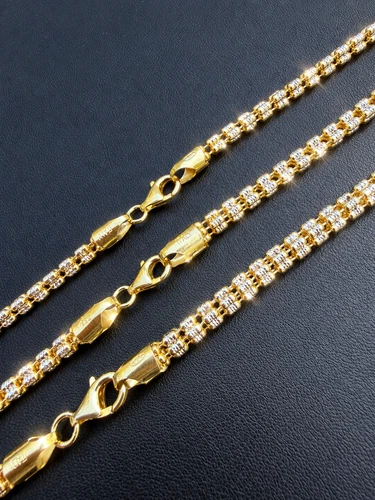 Diamond Cut Ice Link Chain Necklace 4-5mm ITALY 14k Gold Over Real 925 Silver