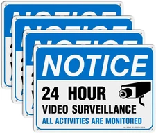 Video Surveillance Sign, All Activities Are Monitored - 4 Pack - 7 X 10 Inches R