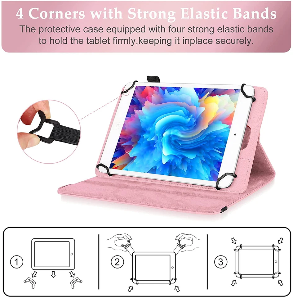 Universal Tablet Case 7 8 Inch Folio Stand Cover Leather Protective Kickstand - Image 3 of 4