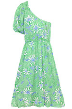 Women's Sundress - Printed Floral One Shoulder Dress - Medium - Green Blue