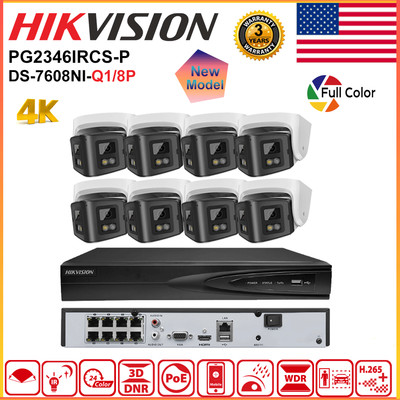 Hikvision 4k 8ch 8POE CCTV System Panoramic 4MP Dual Lens Full Color Camera Lot