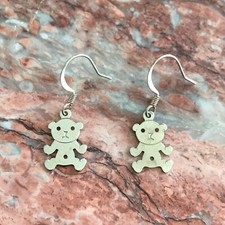 Silver Teddy Bear Dangle Earrings by CurlanceCreations
