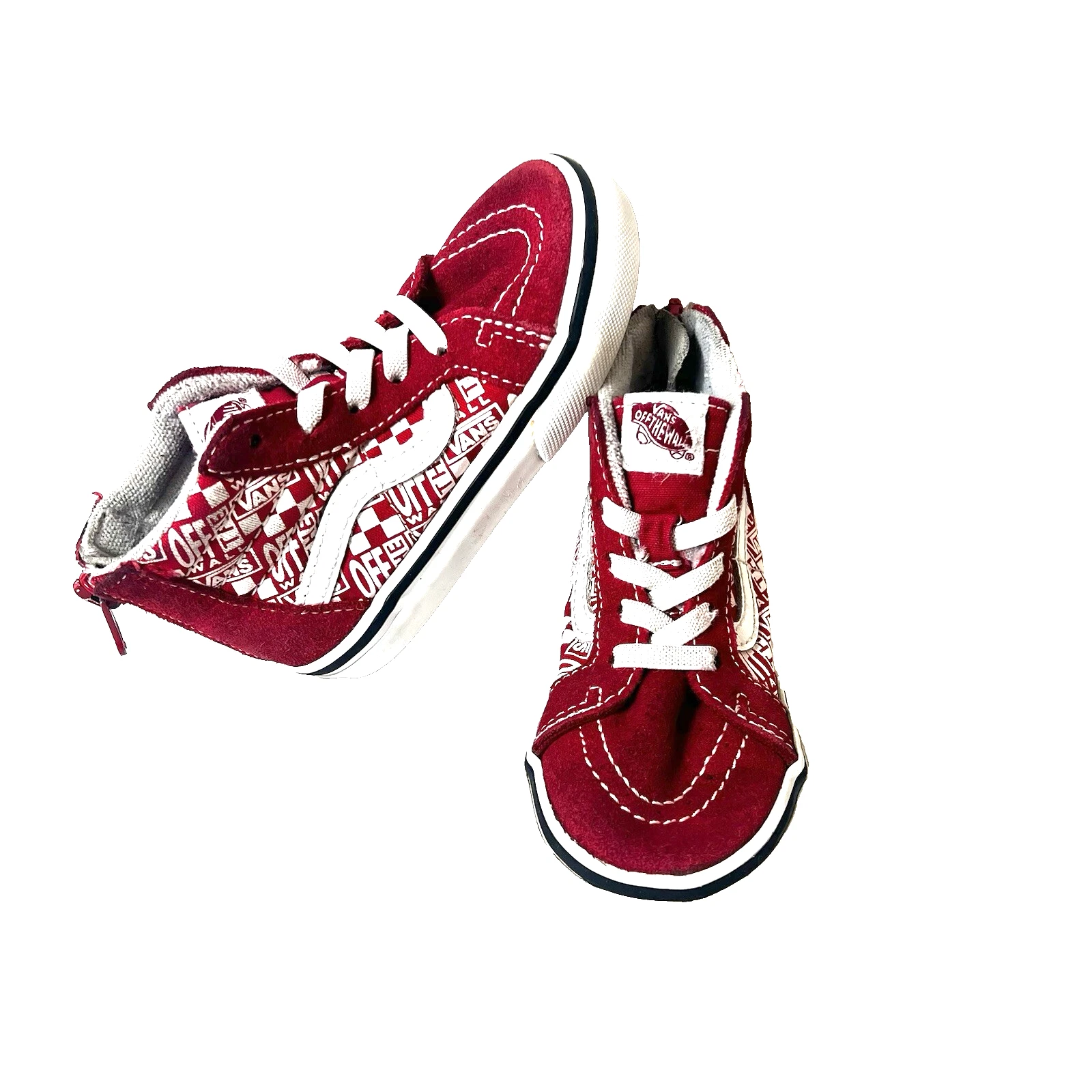 Scarpe da ginnastica Vans Off The Wall bambino 7 scamosciate tela stringate rosse Sk8 hi zip