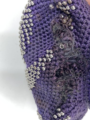 Tam O Shanter Bird Basket Purple Crochet Metal Bead Coin Purse 1890s Art Nouveau - Picture 7 of 9