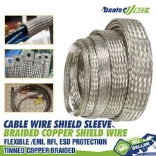 Flat Copper Braided Sleeving Car Wire Cable Harness Shield Earth Grounding Strap