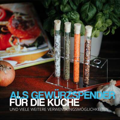 Tuuters 10-Loch Reagenzglasständer Aus Acryl – Für Ø16 Mm Gläser, Klarer Look, Made In Germany