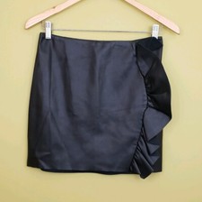 Express Black Women's Faux Leather Mini Skirt Size 4 ruffle at the front