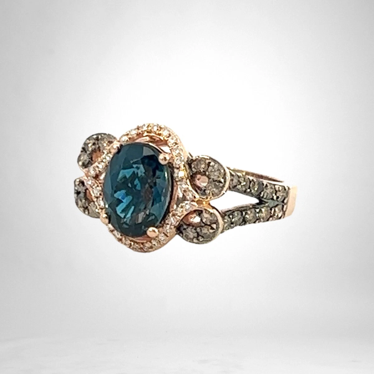Levian Deep Sea Blue Topaz With Chocolate Vanilla Diamonds Rose