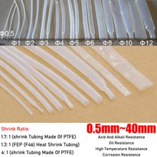 0.5mm-40mm 1.7:1 / 4:1 PTFE Shrink Tubing 1.3 : 1 FEP Heatshrink Tubing Clear