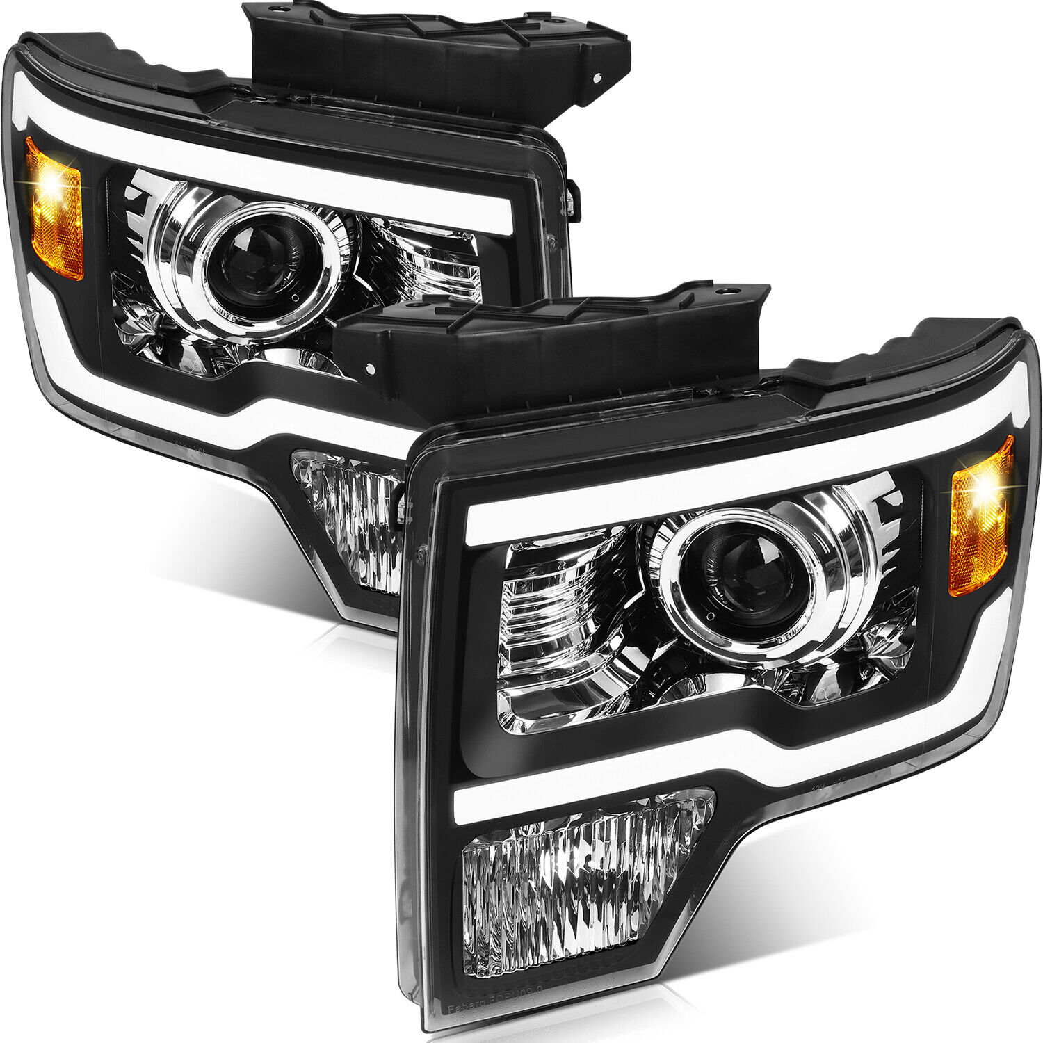 For 2009-2014 Ford F150 F-150 Pair Black Projector Headlight Assembly W/ LED DRL