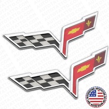 2x For 05-13 C6 Corvette Front Hood Rear Crossed Flags Badge Emblem Chrome Sport 2x For 05-13 C6 Corvette Front Hood Rear Crossed Flags Badge Emblem Chrome Sport
