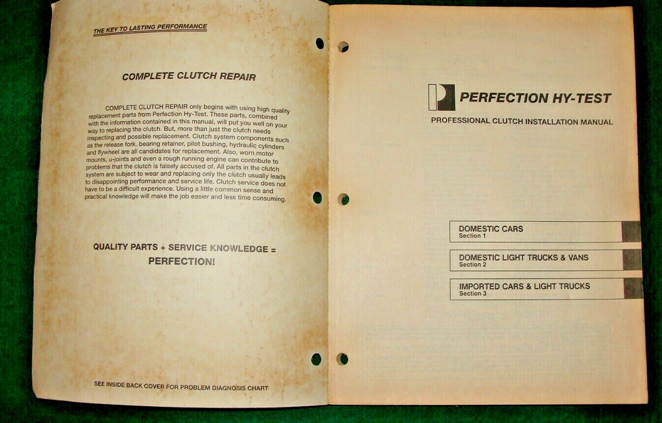 Perfection Hy-Test clutch installation manual Import &amp; Domestic Cars  &amp; Lt. truck | eBay