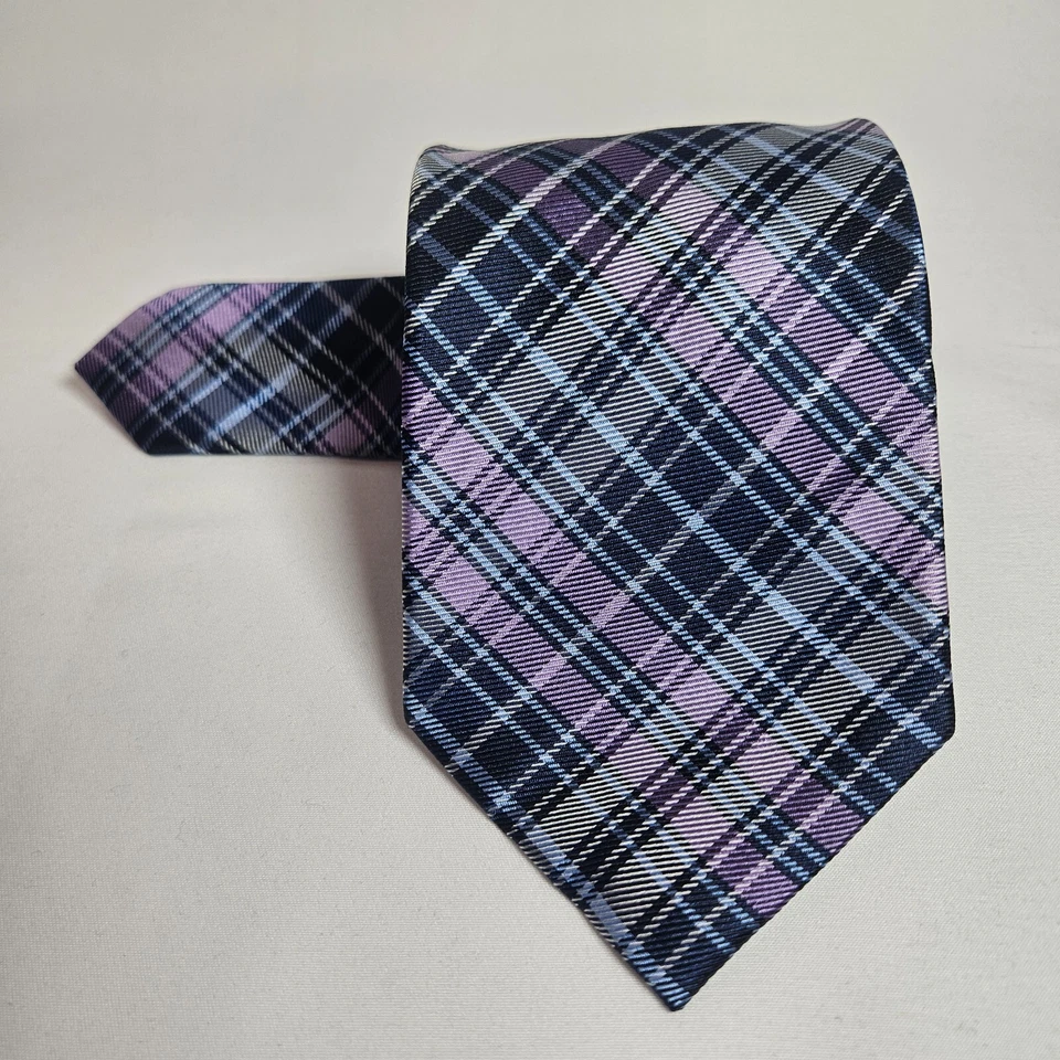 Corbata Birmania Bibas 100 % seda para hombre geométrica púrpura 3,25" x 63" extra larga Foto 2 de 4