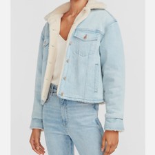 Express Denim Sherpa Lined Reversible Heavy Trucker Jean Jacket Sz M