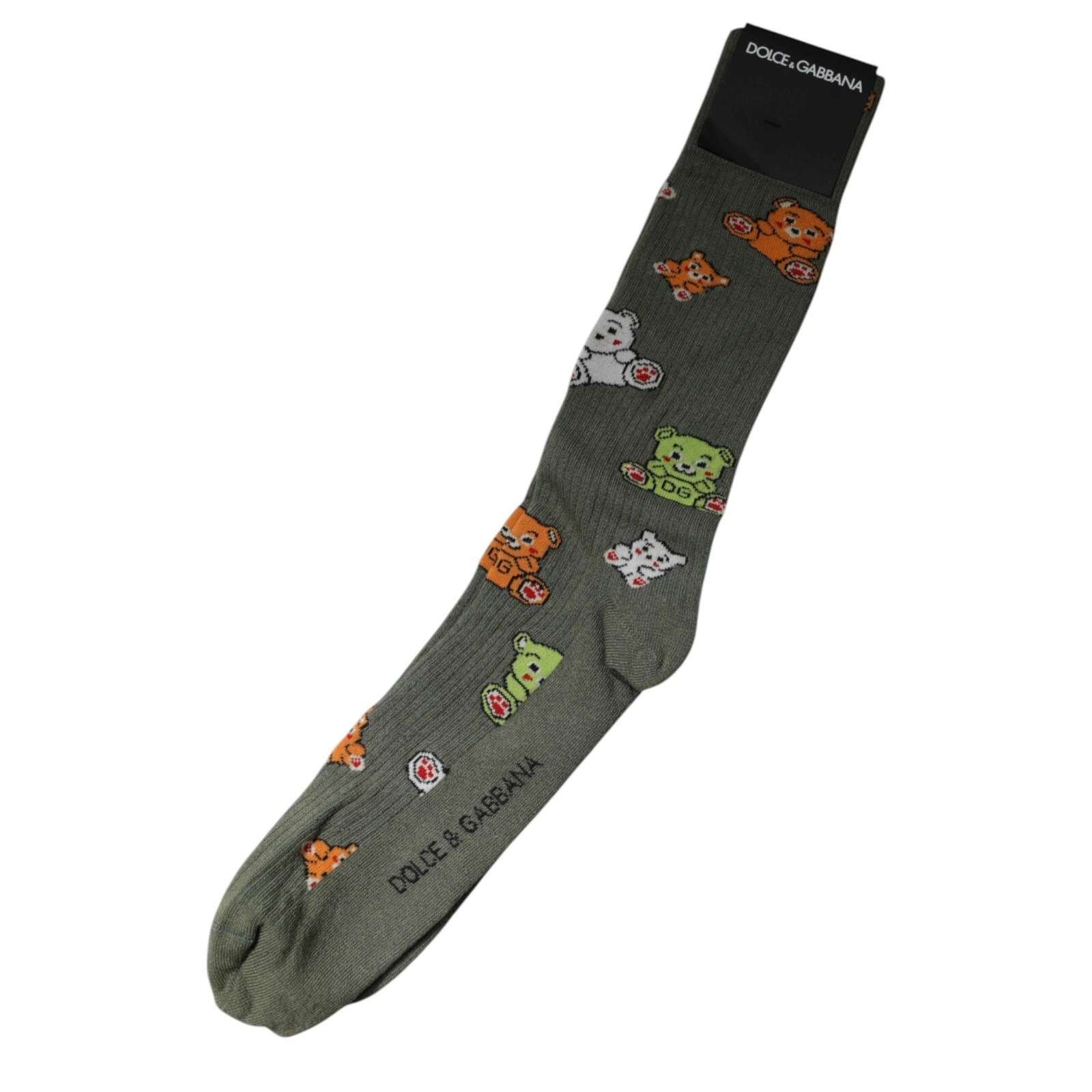 DOLCE & GABBANA Socks Green Nylon DG Bear Printed Mid Calf Men s. Tag XL 120usd