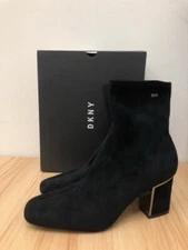 DKNY Cavale-Heeled Boot Soft Micro Suede Mirror Trim Heels Black Dress Boot 8