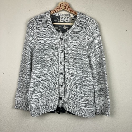 ANTHROPOLOGIE FIELD FLOWER Ruffle Bird Shirting Cardigan MEDIUM Sweater Top A6 - Picture 2 of 8