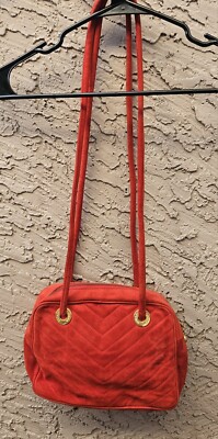 Escada Women's Red Suede Leather Crosby Hand Shoulder Bag Made In Italy Vintage