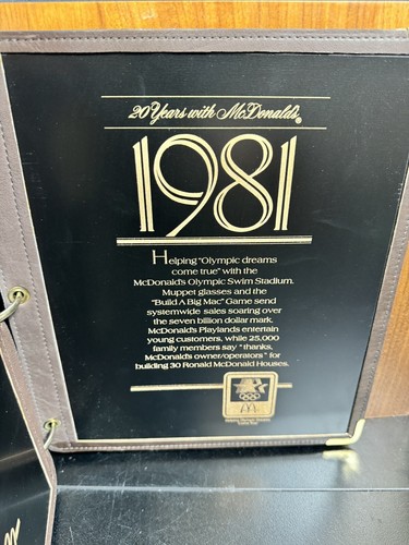 Vntg 20 Years w/ McDonald's 1967-1987 Wooden Binder Award Book Franchise Owner - Picture 19 of 24
