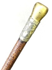 Vintage Antique 1868 Gold Coated Top Silver MountSwagger Knob Walking Stick Cane
