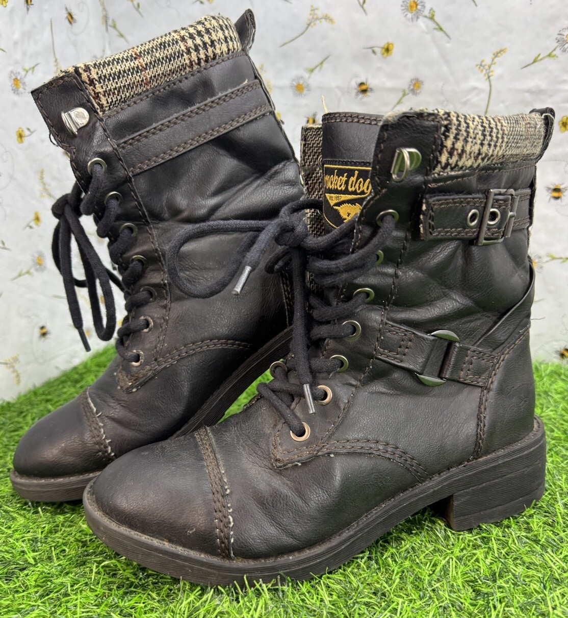 Rocket Dog Thunder Boots UK 4 Black Lace Up Biker Style Ankle Ladies