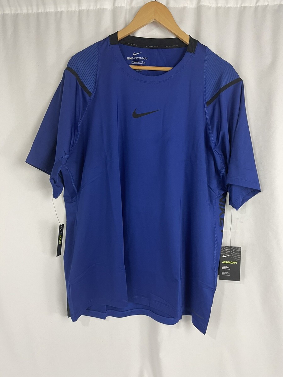 Men's Nike Pro Aeroadapt Blue Short Sleeve Shirt Training BV5510-455 Sz XXL  Slim