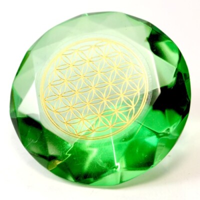 Tachyonen Glas Diamant Blume des Lebens grün 45 Energie Erzengel Raphael 4. Chak