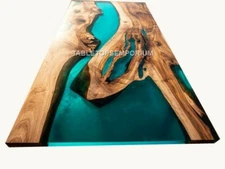 Blue Epoxy Resin Dining Top Table, Kitchen Slab Table, Handmade Furniture Deco