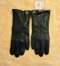 NEW Coach Women's Black Sheep Leather Merino Wool Gloves size 8