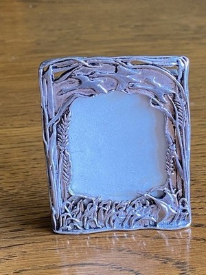 Antiker Jugendstil Silber Teller Bilderrahmen Gänse Schilf Zigeuner Straße Gedicht 2x2,5