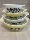 Vintage Pyrex Gooseberry Yellow, Black, White Cinderella Nesting Bowl Set of 4