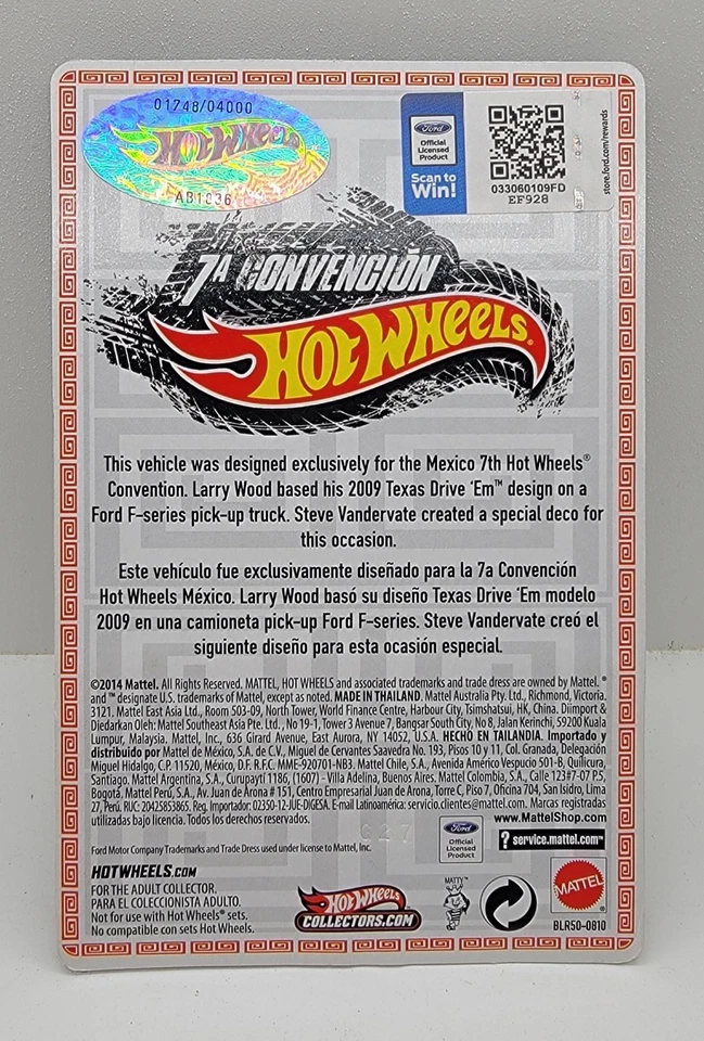 Hot Wheels Texas Drive Em 7A Convención México Convención Exclusivo 1748/4000 Foto 4 de 4