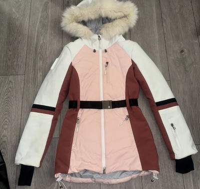 Damen Größe XS Uk 6-8 Sweaty Betty Hybrid Skijacke Kapuze pink und weiß sehr guter Zustand